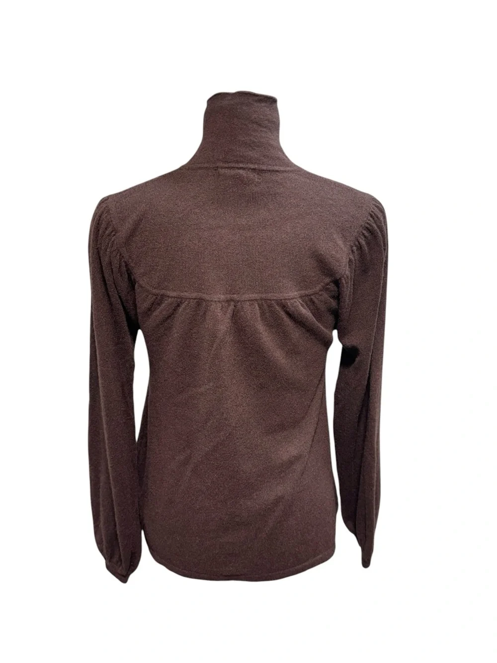 VTG Kenar 100% Cashmere Open Front Mock Neck Button Sweater Cardigan Chocolate M - Picture 5 of 11